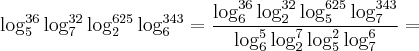 \log_{5}^{36} \log_{7}^{32} \log_{2}^{625} \log_{6}^{343} = \frac{\log_{6}^{36} \log_{2}^{32} \log_{5}^{625} \log_{7}^{343}}{\log_{6}^{5} \log_{2}^{7} \log_{5}^{2} \log_{7}^{6}} = \log_{5}^{36} \log_{7}^{32} \log_{2}^{625} \log_{6}^{343} = \frac{\log_{6}^{36} \log_{2}^{32} \log_{5}^{625} \log_{7}^{343}}{\log_{6}^{5} \log_{2}^{7} \log_{5}^{2} \log_{7}^{6}} =