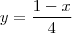 y=\frac{1-x}{4}