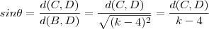 sin \theta = \frac{d(C,D)}{d(B,D)}  = \frac{d(C,D)}{\sqrt{(k-4)^2}} = \frac{d(C,D)}{k-4}