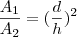 \frac{A_1}{A_2}=(\frac{d}{h})^2