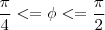 \frac{\pi}{4}<= \phi <= \frac{\pi}{2} \frac{\pi}{4}<= \phi <= \frac{\pi}{2}
