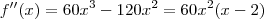 f''(x) = 60x^3 -120x^2 = 60x^2 (x - 2) f''(x) = 60x^3 -120x^2 = 60x^2 (x - 2)