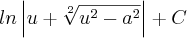 ln \left|u + \sqrt[2]{{u}^{2}-{a}^{2}} \right|+C