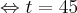 \Leftrightarrow t = 45 \Leftrightarrow t = 45