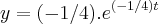 y=(-1/4).{e}^{(-1/4)t} y=(-1/4).{e}^{(-1/4)t}