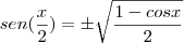 sen(\frac{x}{2})=\pm\sqrt{\frac{1-cosx}{2}}