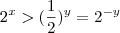 2^x > (\frac{1}{2})^y = 2^{-y} 2^x > (\frac{1}{2})^y = 2^{-y}