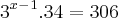 3^x^-^1.34 = 306