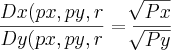 \frac{Dx(px,py,r}{Dy(px,py,r}=\frac{\sqrt[]{Px}}{\sqrt[]{Py}}