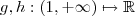 g ,h : (1,+\infty) \mapsto \mathbb{R} g ,h : (1,+\infty) \mapsto \mathbb{R}