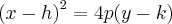 {(x-h)}^{2} = 4p(y-k)