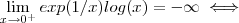 \lim_{x\to 0^+} exp(1/x) log(x) = -\infty \iff \lim_{x\to 0^+} exp(1/x) log(x) = -\infty \iff